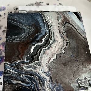 Black and White Abstract Painting with Dynamic Swirls